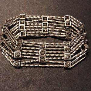 Stretch Silvertone and Crystal Bracelet